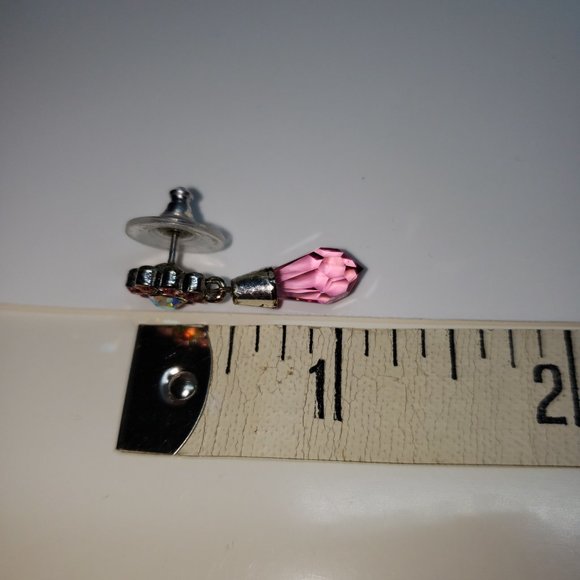 Pink/Clear Flower Dangle Drop Earrings - Picture 6 of 6